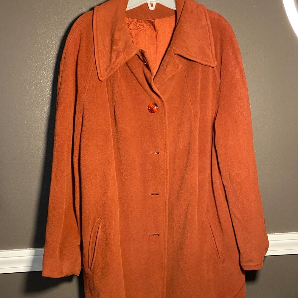 Vintage Cashmere-Like Women's Dark Rusty Orange Felt Coat